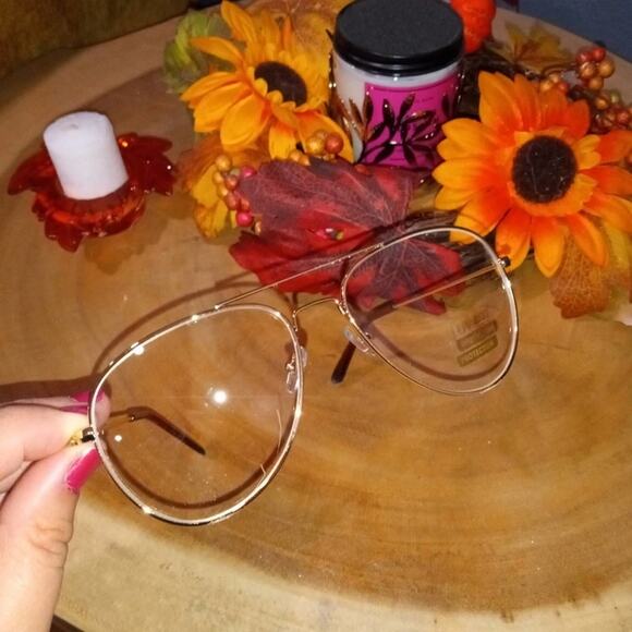 Classic Clear Lens Glasses Vintage Retro Aviator Gold Frame Eyeglasses - Picture 3 of 7